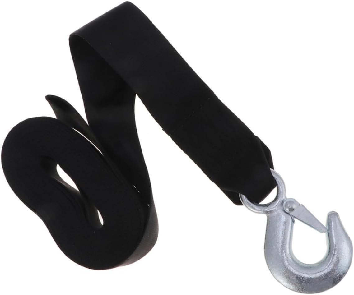 Winch Strap with Hook Load Capacity Durable Black Webbing Wide Essential Towing Equipment for Trailers Trucks and Off-Road Vehicles