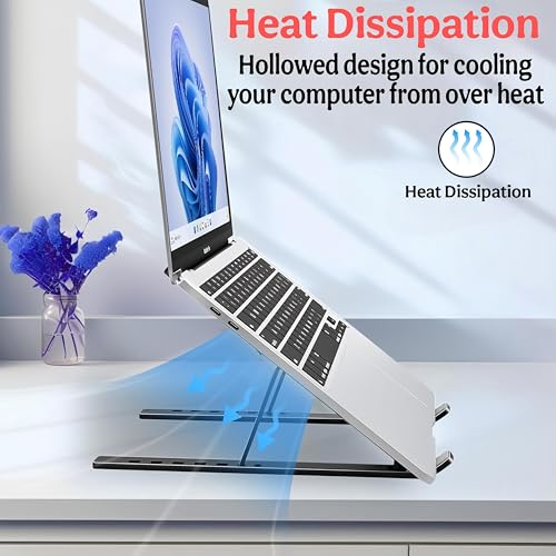 Image of CLAPONE Premium Metal Laptop Stand Foldable, Aluminum Note Book Stand Portable Any Laptop Stand Adjustable Height /OverHeating Protection Laptops /MacBooks /Table and Many More (Metallic Black, MLS002)