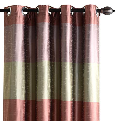 Image of Deco Window Polyester Blackout Striped Opaque Curtains 9 Feet Long Set of 2, Room Darkening (Eyelet,Peach, 9Ft) Curtains for Bedroom and Living Room