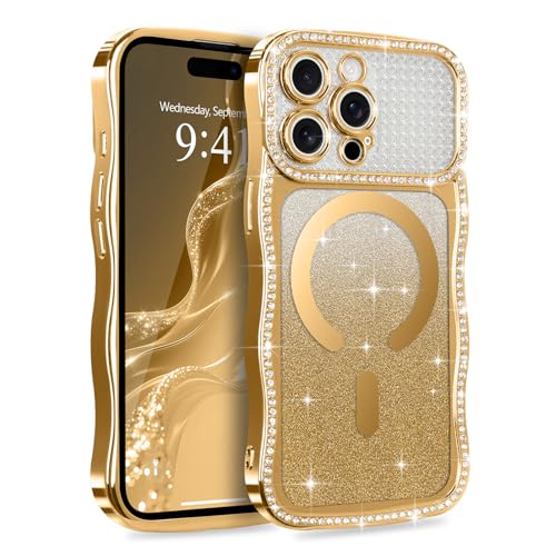 Lafunda Magnetic for iPhone 15 Pro Case Glitter Wave Edge, Gold