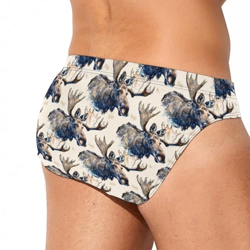 Moose Watercolor Mens Swim Briefs Quick Dry Swimming Trunks Training Swimsuit Low Rise Swimwear3
