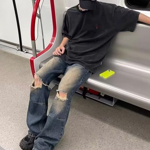 Mens Baggy Jeans Ripped Relaxed Fit Jeans Straight Leg Cargo Distressed Denim Skater Y2k Vintage Streetwear3