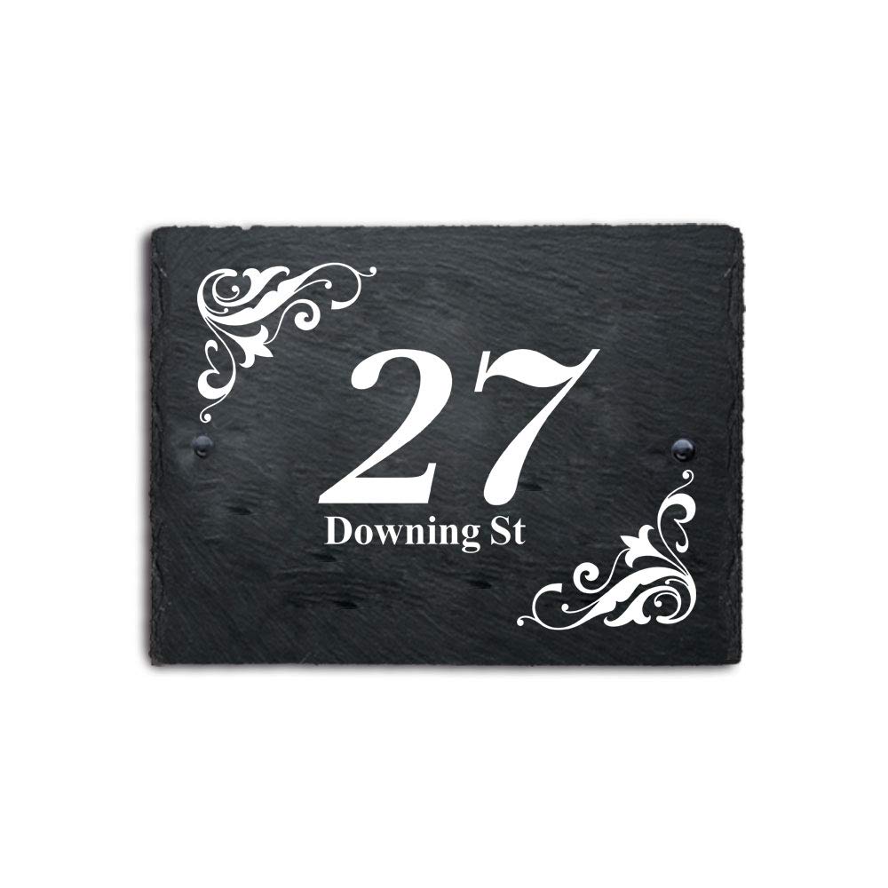 Personalised Door Number Signs House Number Plaques Natural Slate House Numbers Custom Door Sign for Housewarming Gate Door House New Home With UV Printed (20x15cm Rectangle)
