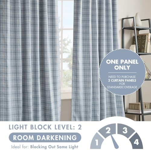 Image of Madison Park Plaid Curtain Thermal Insulated, 1 Panel, 50x108 Denim Blue