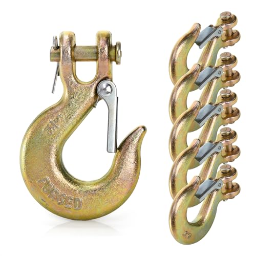 Lawei 6 Pack 5/16 Inch Clevis Slip Hook with Latch, Forged G70 Steel Clevis Safety Hooks, Heavy Duty Chain Grab Hook for Truck Trailer Winch Transport Tow Chain Hooks, 3/4 in Opening,14000 Lb Capacity by Lawei - Used condition - CA$27.83