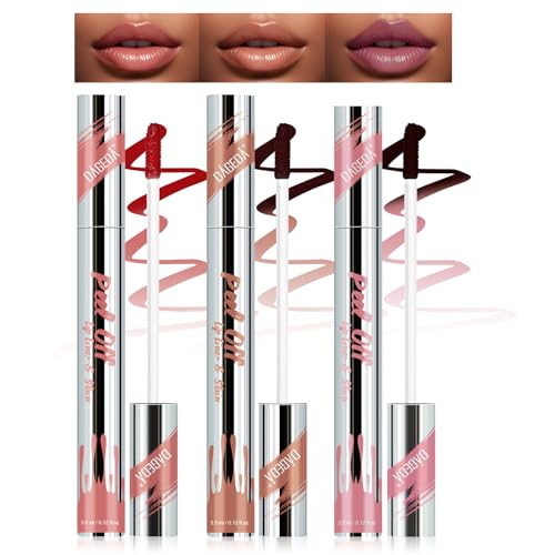 Prreal 3PCS Peel Off Lip Liner Stain, Lip Stain Peel Off Tattoo Lip Liner with Tweezer, Waterproof, Long Lasting Lip Gross, Highly Pigmented Matte Finish Lip Tint Stain Lipstick(01+02+04)