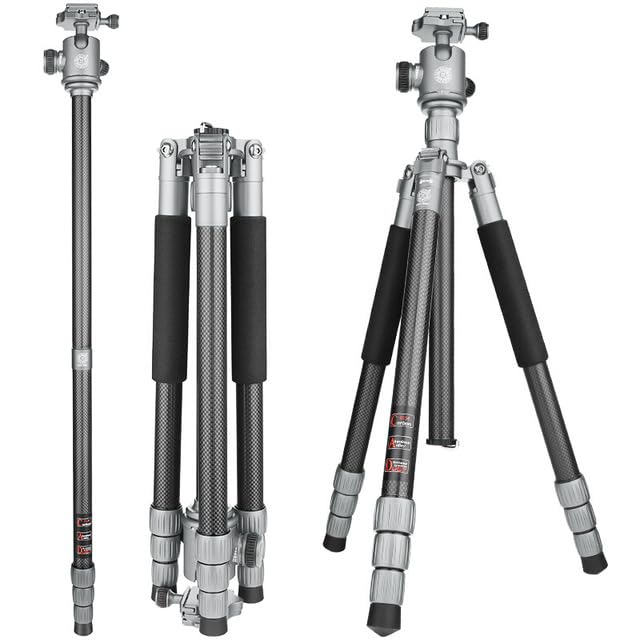 AECAM - Original QZSD Q868C SLR camera tripod outdoor photography multifunctional carbon fiber for Canons NIKONs (Sliver)