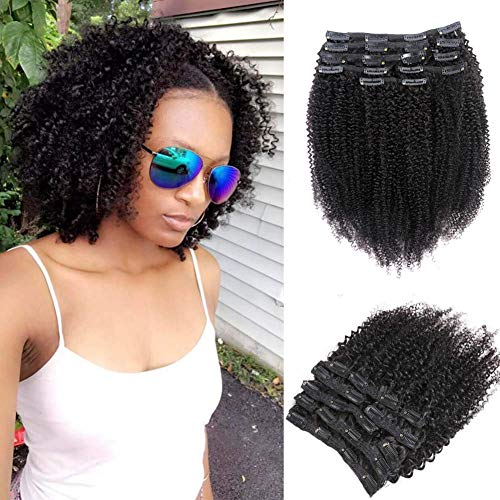 ShowJarlly Kinky Curly Clip ins Hair Extensions,4B 4C Kinky Hair Clip ins,Brazilian Remy Human Hair Kinky Clip ins,Natural Hair Clip in Extensions,8Pcs/Set,18 Clips,125 Gram(10inch)
