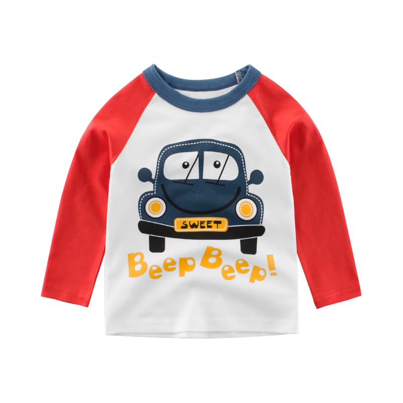 Toddler Boys Girls Round Neck Long Sleeved Sweater Cotton Car Printed Pullover Top