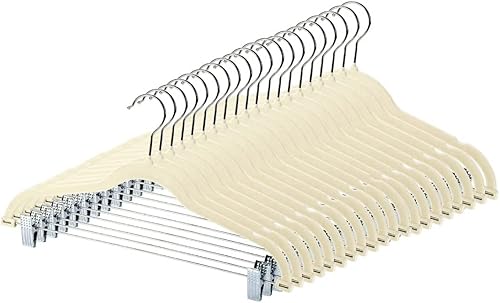 Perchas de terciopelo para pantalones y faldas con clips, paquete de 20 perchas de ropa beige para mujer con clip para pantalones, trajes, camisas,