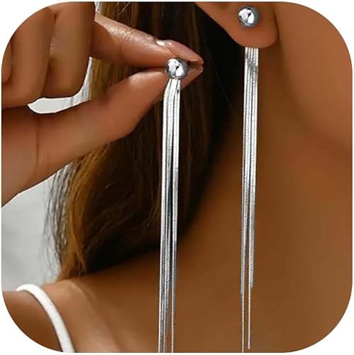 Silver Tassel Dangle Earrings for Women Chain Long Dangling Earrings Fringe Eari