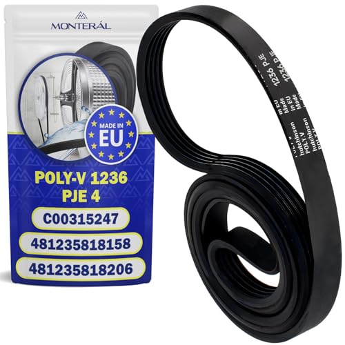 Courroie Lave Linge Poly-V 1236 PJE 4 avec le Code Original 481235818206 481235818158 C00315247 pour Whirlpool - MADE IN EU - Garantie de 10 Ans - MONTERAL