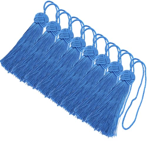 Image of BEL AVENIR 8 Pcs Elegant Polyester Key Tassel Colorful Craft Tassels Charms | Key Tassel for Christmas Tree, DIY Craft Garland Project, Wedding Home Party Decorations, Small Tassel (Royal Blue)