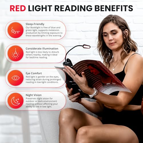 Image of Mito Red Light - Red Light Book Light Clip On - Book Lights for Reading at Night - Portable, Rechargeable Book Light with 360 Gooseneck - Reading Lights for Books in Bed