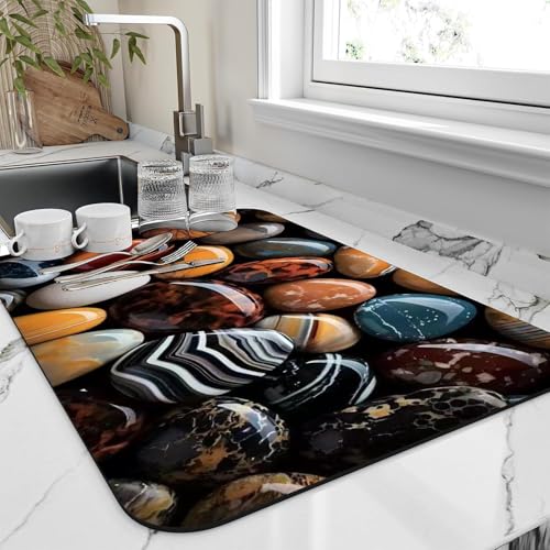 Image of Dish Drying mat for Kitchen Water Absorbent mats for Kitchen Utensils Large Dry mat for Kitchen Utensils Drying mat Water Absorbent mats for Kitchen Large Size 58x38cm (Design 12)