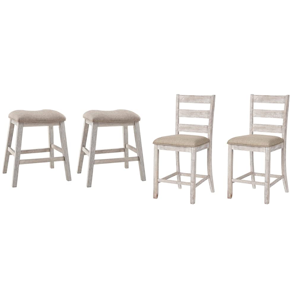 Signature Design By Ashley Centiar Bar Stools – Set Of 2 White Faux Leather Upholstered Stools