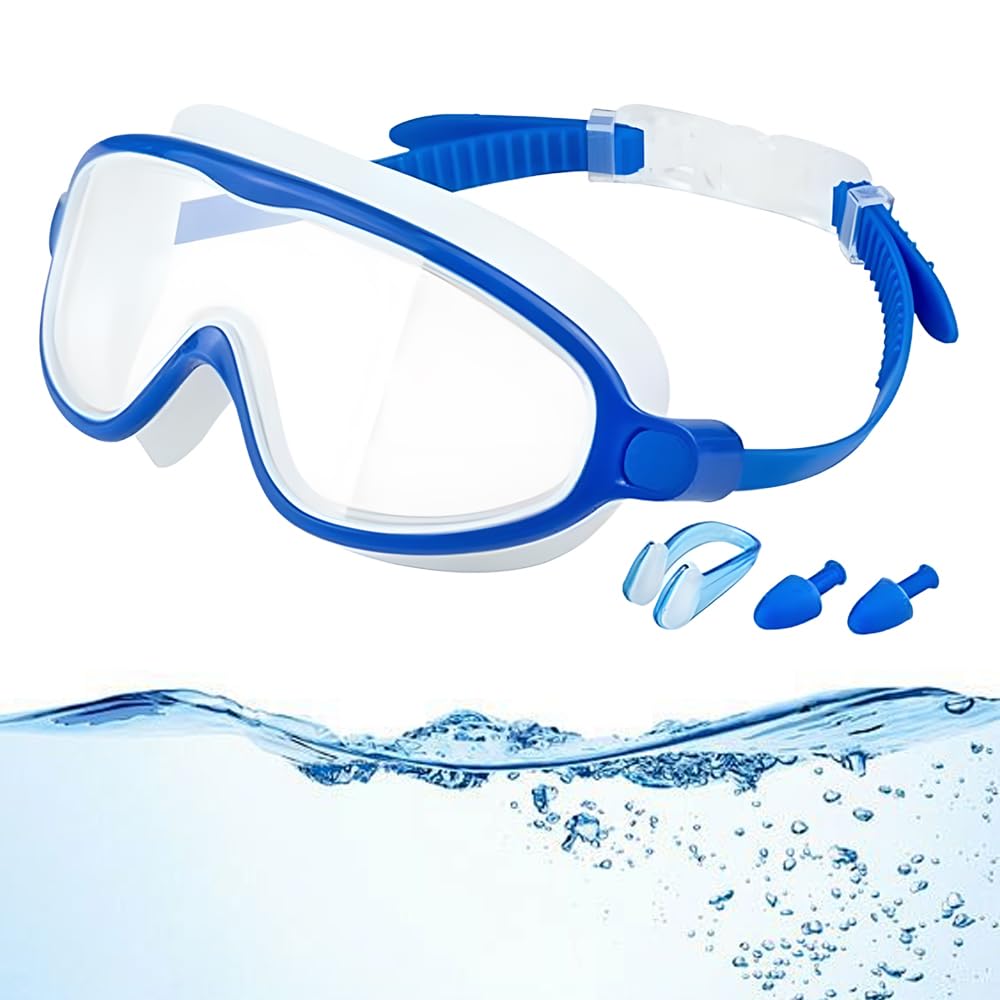 Children's Large Frame Waterproof and Anti Fog Swimming Goggles, 2025 Summer Wide View Swimming Goggles for Kids Boys Girls