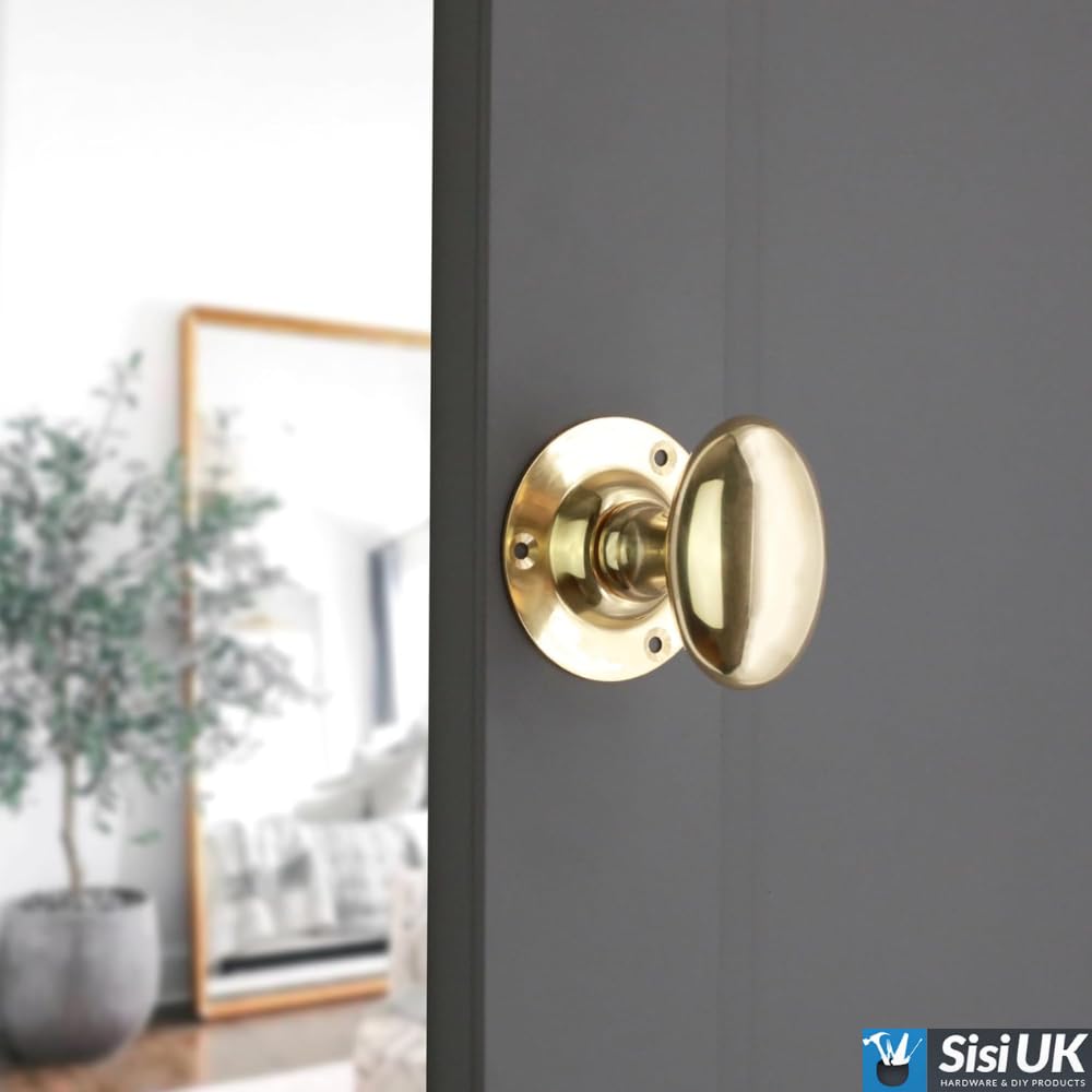SISI UK Coppia di pomelli ovali in ottone massiccio, 65 mm, stile vittoriano, per porte interne ed esterne