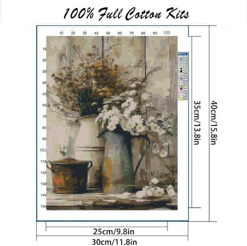 Image of MYBISYMQQ Flower Stamped Cross Stitch Kits, DIY Flowers Cross Stitch Ornament Kits for Adults Beginners, Counted Embroidery Needlepoint Kits Home Decor Cross Stitch Patterns 15.7x11.8 inches