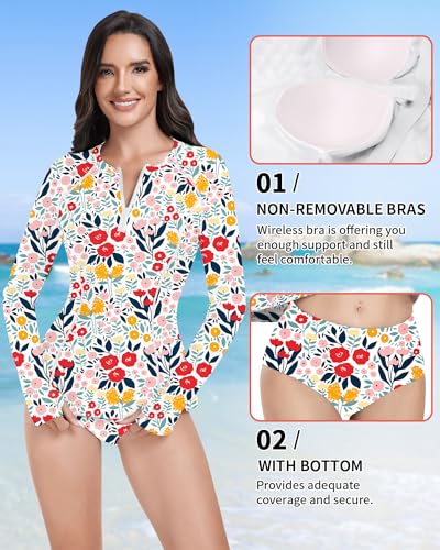 WOWENY 2 Piece Rash Guard Long Sleeve Swimsuits UPF 50+ Sun Protection Swim Shirt Set Bathing Suit with Bottom4