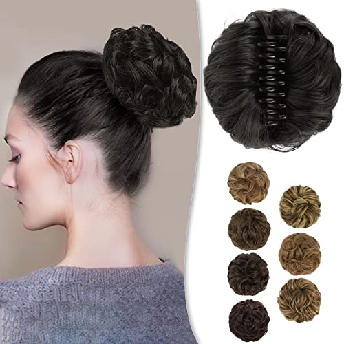 BARSDAR Pince à Griffe Messy Chignon Postiche, Clip dans les Cheveux Chouchous Bouclés Extensions de Chignon de Cheveux Synthétiques pour les Femmes Queue de Cheval Donut Chignon Cover