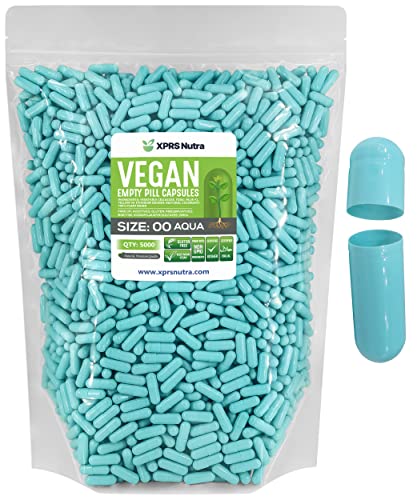 Image of XPRS Nutra Size 00 Empty Capsules - 5000 Count Empty Vegan Capsules - Vegetarian Empty Pills - DIY Vegetable Capsule Filling- Veggie Pill Caps (Aqua)