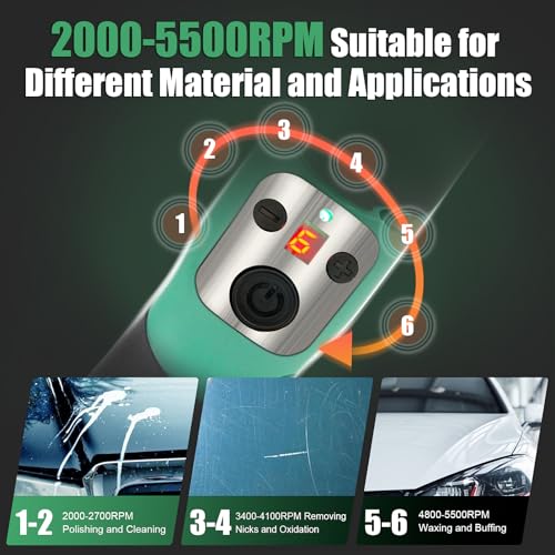 Batoca B02PO62-2-US-K1 S5 Cordless Car Buffer Polisher Kit 1 Inch 3 Inch Dual Action & Rotary Polishing Machine For Car Detailing,2X 2.0Ah Batteries,6 Variable Speeds 2000-5500Rpm,Orbital Polisher thumb #6