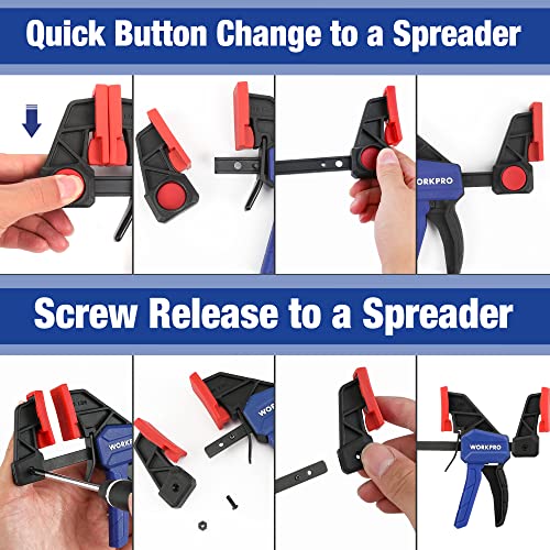 WORKPRO 4-delige klemmen voor houtbewerking, 150 mm x 2 & 120 mm x2, eenhandige klemmen/spreider, houtklemset, lichtgewicht snelwisselbare F-klem, 23/68 kg - Afbeelding 4
