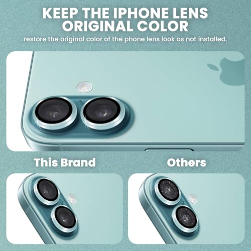 Image of ArmourPro Premium Camera Lens Protector Tempered Glass Compatible For iPhone 16 Plus and iPhone 16 Tough HD Individual Aluminum Alloy Rings 9H Camera Cover , Scratch-Resistant,Camera Lens Protection| Green