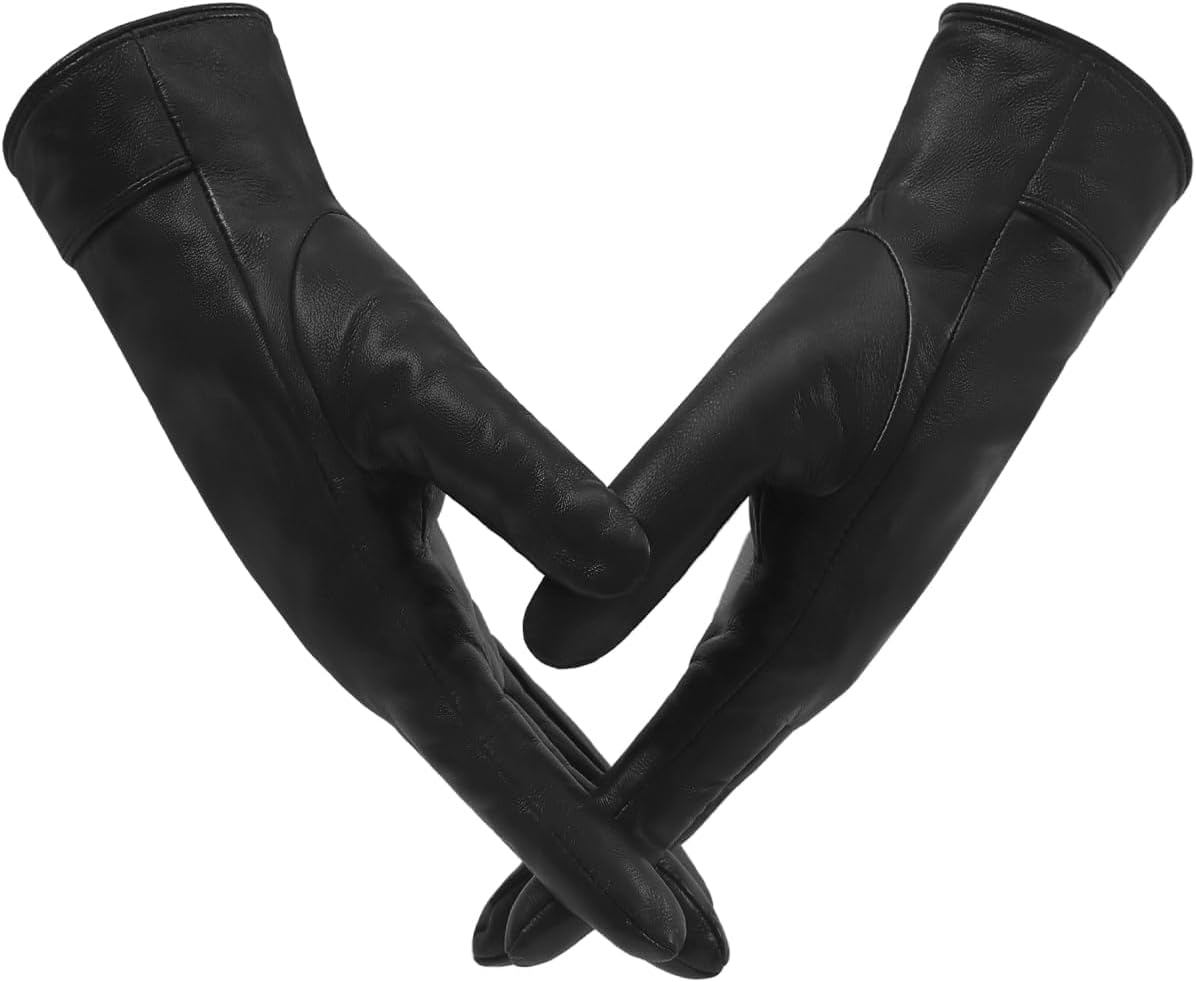 AMVELOP Leather Gloves For Women Winter Warm Cashmere Lining Glove Touch Screen Texting Driving Lambskin Gloves