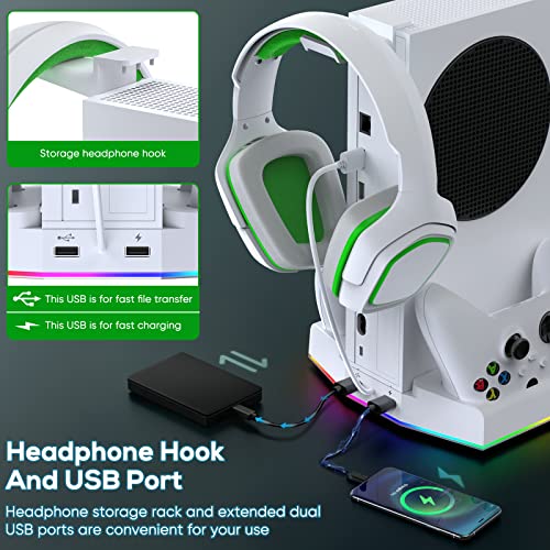upgraded cooling fan stand for xbox series s with charger station meneea controller charging dock amp console cooler system with 15 colorful rgb light amp headset hook accessories for xss