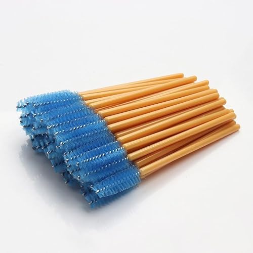 Namzi 100個 使い捨てまつげマスカラブラシ アイラッシュエクステンションアイブロウとメイクアップ用 (イエローロッドブルーヘッド)