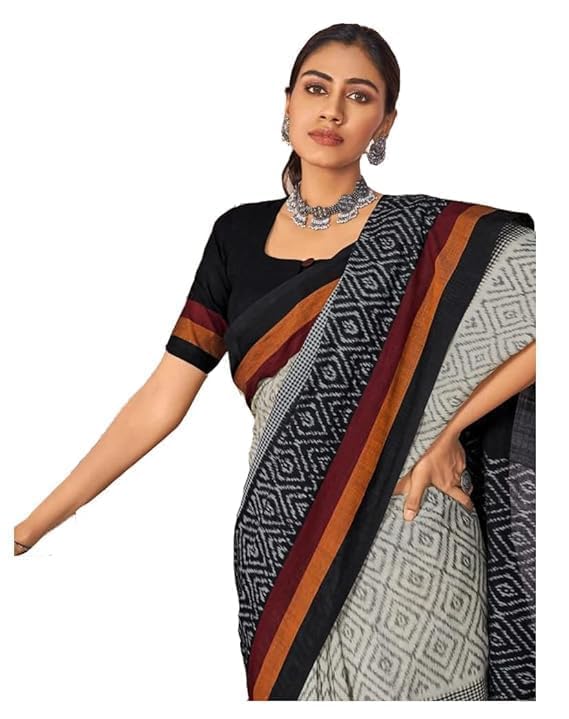 R K ENTERPEISEWomen's Ikat Hand Block Print jaipuri mul mul cotton pure Saree with Blouse Piece