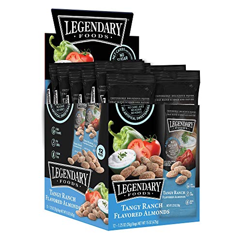 Legendary Foods Tangy Ranch Flavored Almonds | Keto Friendly Low-Carb Snacks | High Protein, Fat, Potassium & More | Ideal Gluten Free Snacks for Post-Workout or Keto Diet (1.25oz, Pack of 12)