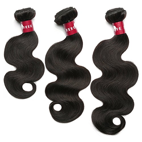 HEBE 10A Peruvian Hair 3 Bundles 12 14 16 100% Human Hair Weave Extensions Unprocessed Peruvian Body Wave Hair Bundles Natural Black Color Can be Dyed