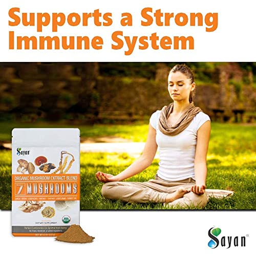 Sayan-7-Mushrooms-USDA-Organic-Extract-Powder-Blend-Supplement-4-oz-113g-Chaga-Reishi-Cordyceps-Maitake-Shiitake-Lions-Mane-and-Turkey-Tail-No-Fillers-Add-to-Coffee-or-Tea-Fruiting-Body