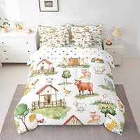 Feelyou Kids Cute Pig Cow 7 Pieces Bedding Set Full Size, Farm Animal Bed in A Bag Boys Girls Cartoon Farm Nursery Comforter Set with Sheets Rustic Farmhouse Teens Bed Set Bedroom Decor 7Pcs