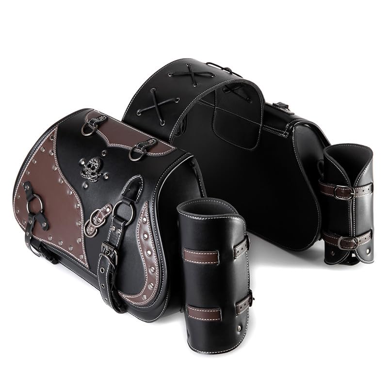 Alforja de sillín de moto de 30 l, de piel, impermeable, para moto con soporte para tazas, para Harley Davidson Sportster Dyna Softail, para Honda Shadow Rebel, para Yamaha Kawasaki Vulcan (B)