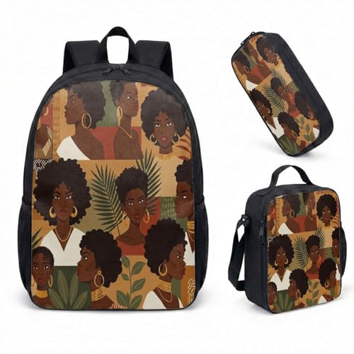 Mochila feminina africana com estampa tribal de 43 cm, conjunto de 3 peças, silhueta étnica, mochila de viagem, arte de patrimônio cultural, 05, Large