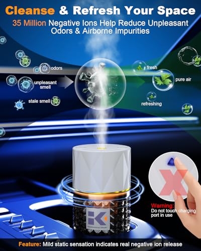 Image of Smart Car Air Freshener | Negative Ion Car Aroma Diffuser | Car Air Freshener Diffuser with 3 Switchable Modes|Car Diffuser Auto Power-Off When Waterless|Glass Diffuser for Car, by Ikeda (White+Black)