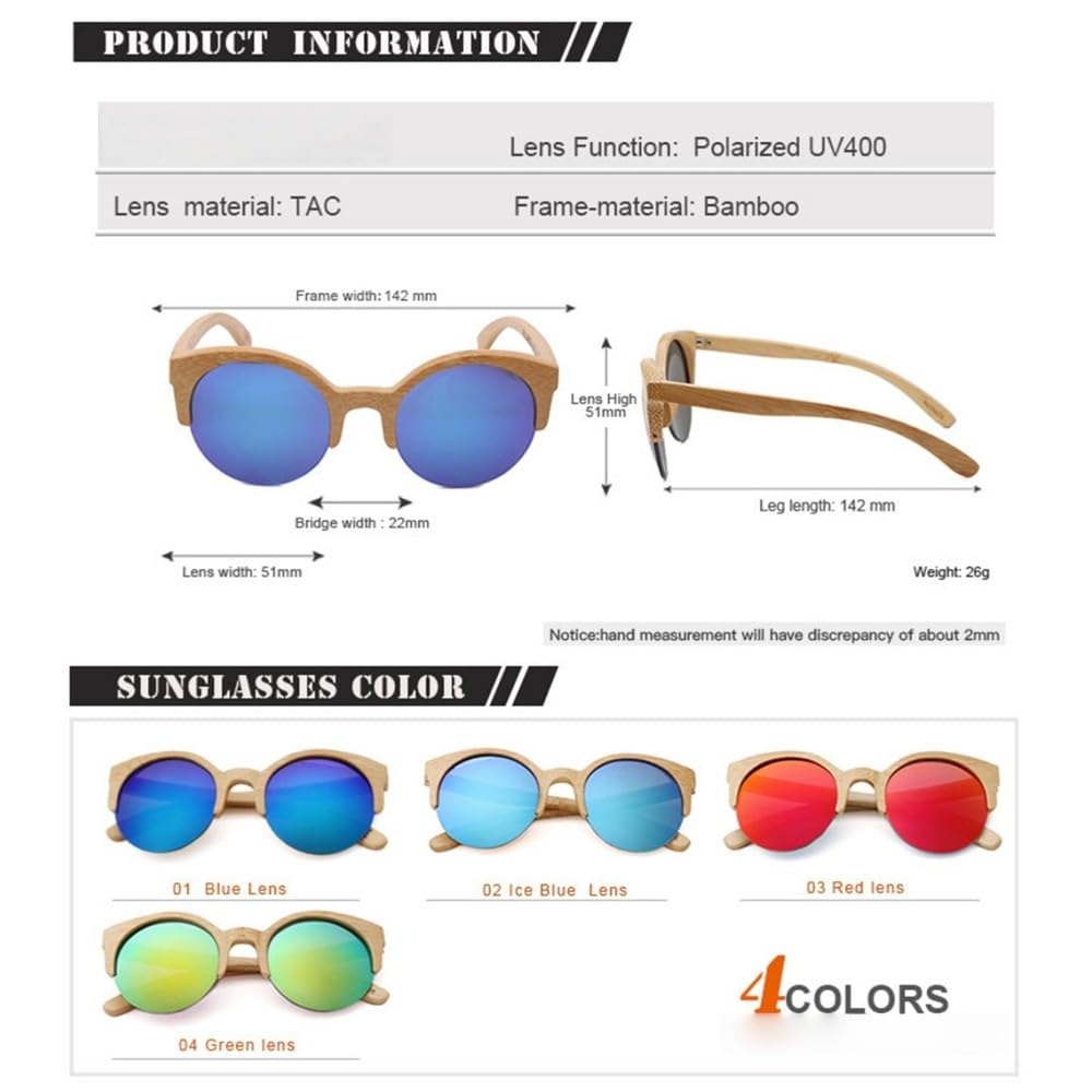 Gafas de sol de bambú y madera para mujer, con protección UV 400, adecuadas para ciclismo, para hombre y mujer.