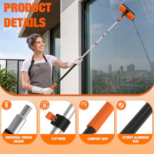 Image of LAANPOLE 36FT Window Squeegee with Extension Pole, 2-in-1 Squeegee for Window Cleaning, Professional Cleaning Kit for Home with 30FT Telescoping Pole for Outdoor Indoor Use