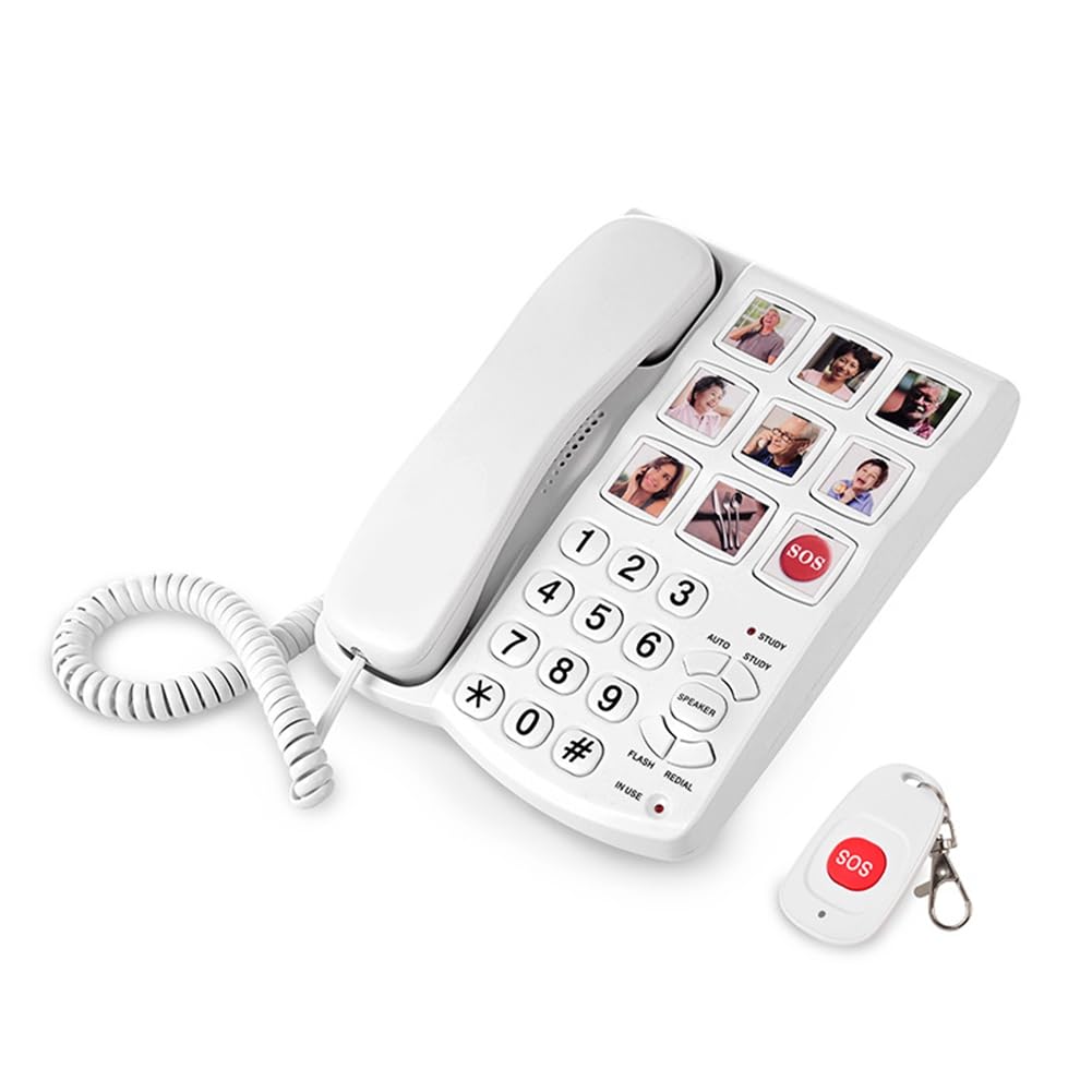 Téléphone Fixe Amplifié à Grandes Touches avec Mémoire Photo, Téléphone de Bureau Filaire.