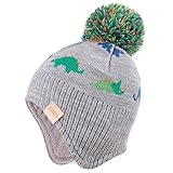 Beanie Knit Hats for Toddlers with Earflap Fleece Lined Hat Kids Warm Winter Hat Scarf Set Children's Thick Ski Cap Dinosaur