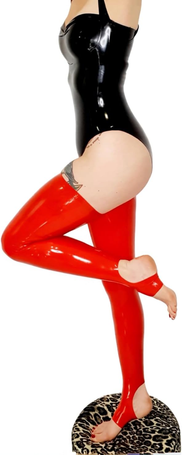 Customized Latex Stockings Women's Red Latex Rubber Thigh High Stockings with Open Heel Club wear