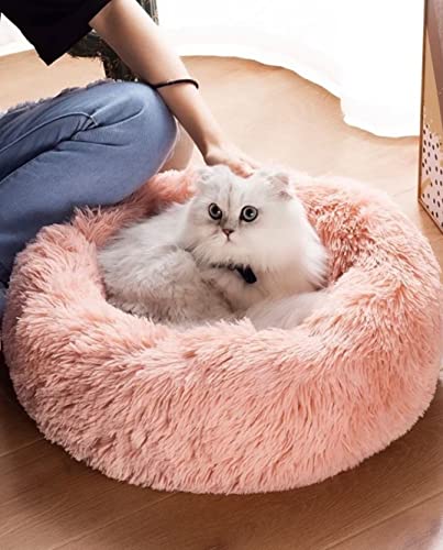 Cat Beds for Indoor Cats - Cat Bed Washable 20/24 inches, Dog Beds for Small Medium Dogs, Anti Anxiety Round Fluffy Plush Faux Fur Pet Bed, Thick Bottom (Pink, Medium) - Image 4