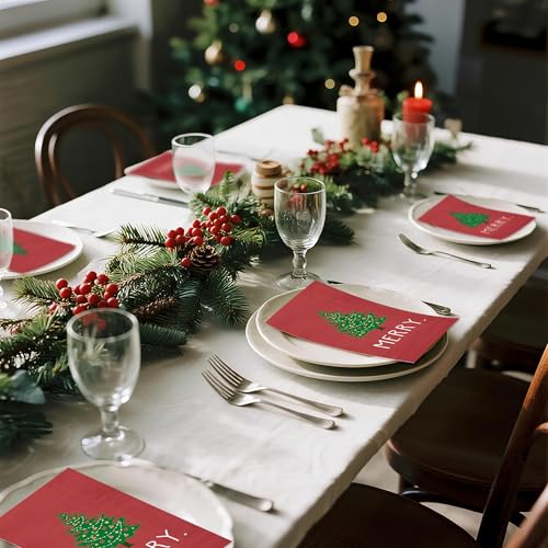 WRAPAHOLIC 50Pcs Christmas Paper Napkins - 3 Ply Merry Xmas Tree Pattern Guest Disposable Hand Towels for Bathroom, Christmas, Holiday, Party Celebration - 4.3 x 7.9 In – Image 6