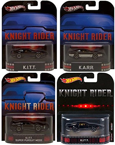 Hot Wheels Night Rider KITT Set of 4 Retro KITT, KARR, KITT Super Pursuit Mode & 2017 KITT Limited Edition 1:64 Scale Collectible Die Cast Metal Toy Car Models
