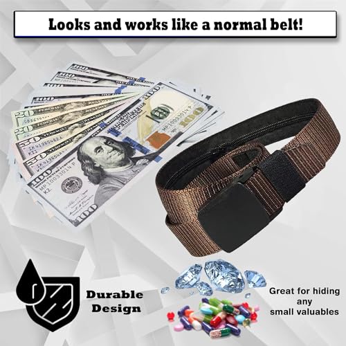 Image of Security Money Belt with Hidden Money Pocket - Nylon Tactical Belt for Men & Women with Nonmetallic Buckle - Security Money Belt for Valuables, Cash, Passport - Cashsafe Anti-Theft Wallet