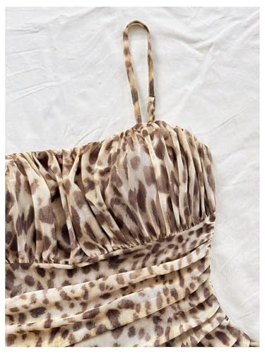 Image of Verdusa Women's Cheetah Print Dress Y2K Leopard Fitted Mini Dresses Spaghetti Strap Mesh Dress